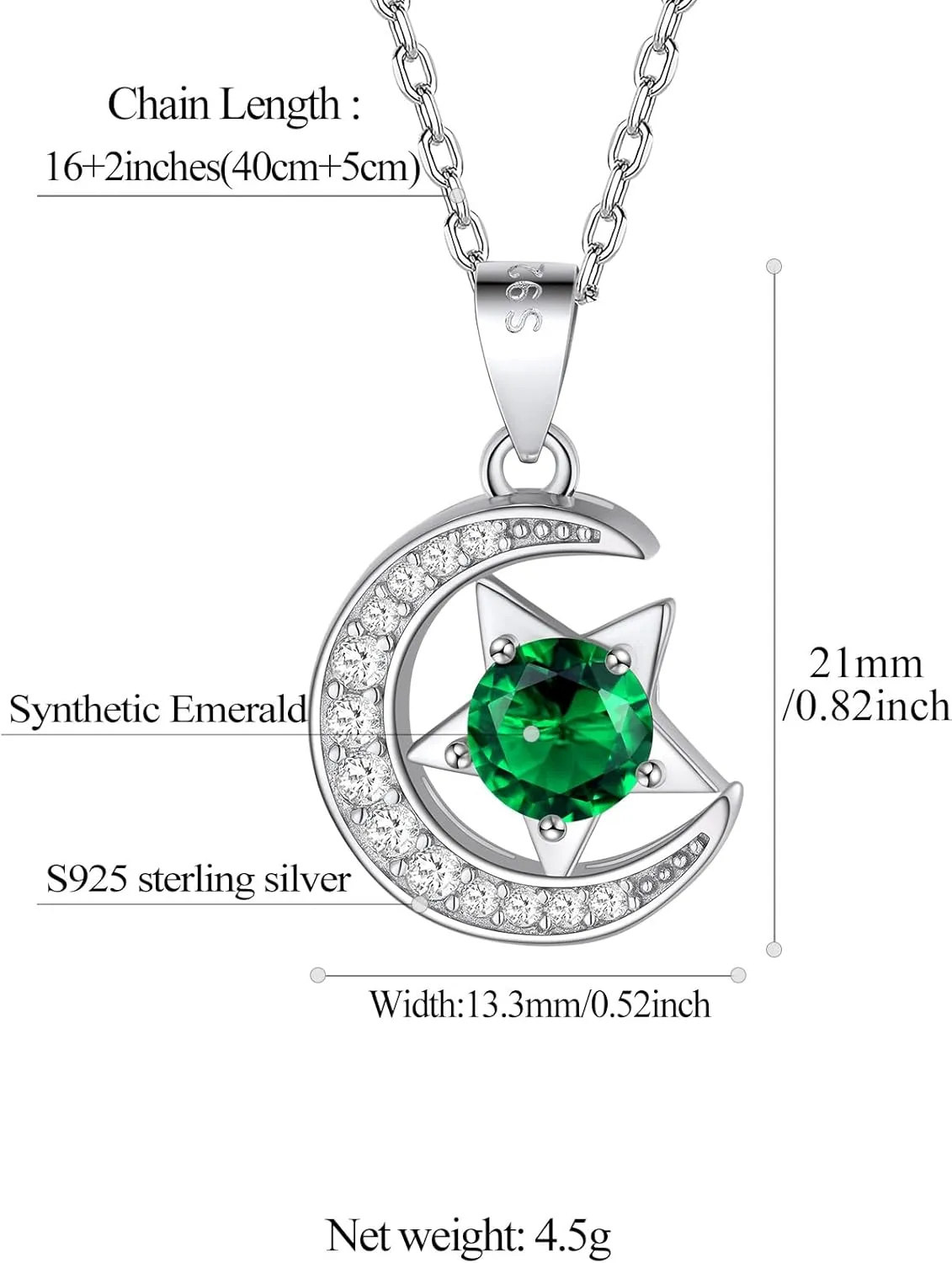 FindChic Sterling Silver Moon Necklace with 12 Birthstone Cubic Zirconia Star Diamond Necklace Jewelry Gift for Her, with Gift Box