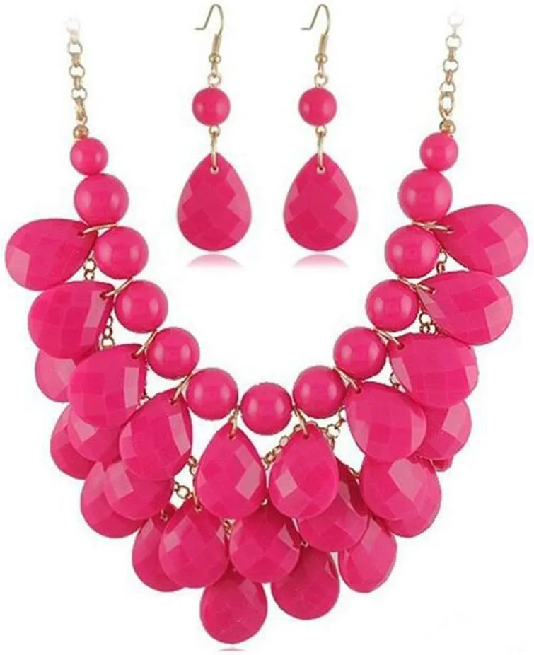 Floating Bubble Necklace Layered Teardrop Statement necklace Resin Beaded Collar Necklace Earrings Jewelry Set for Women