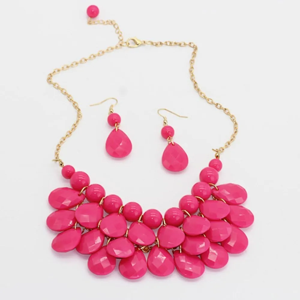 Floating Bubble Necklace Layered Teardrop Statement necklace Resin Beaded Collar Necklace Earrings Jewelry Set for Women