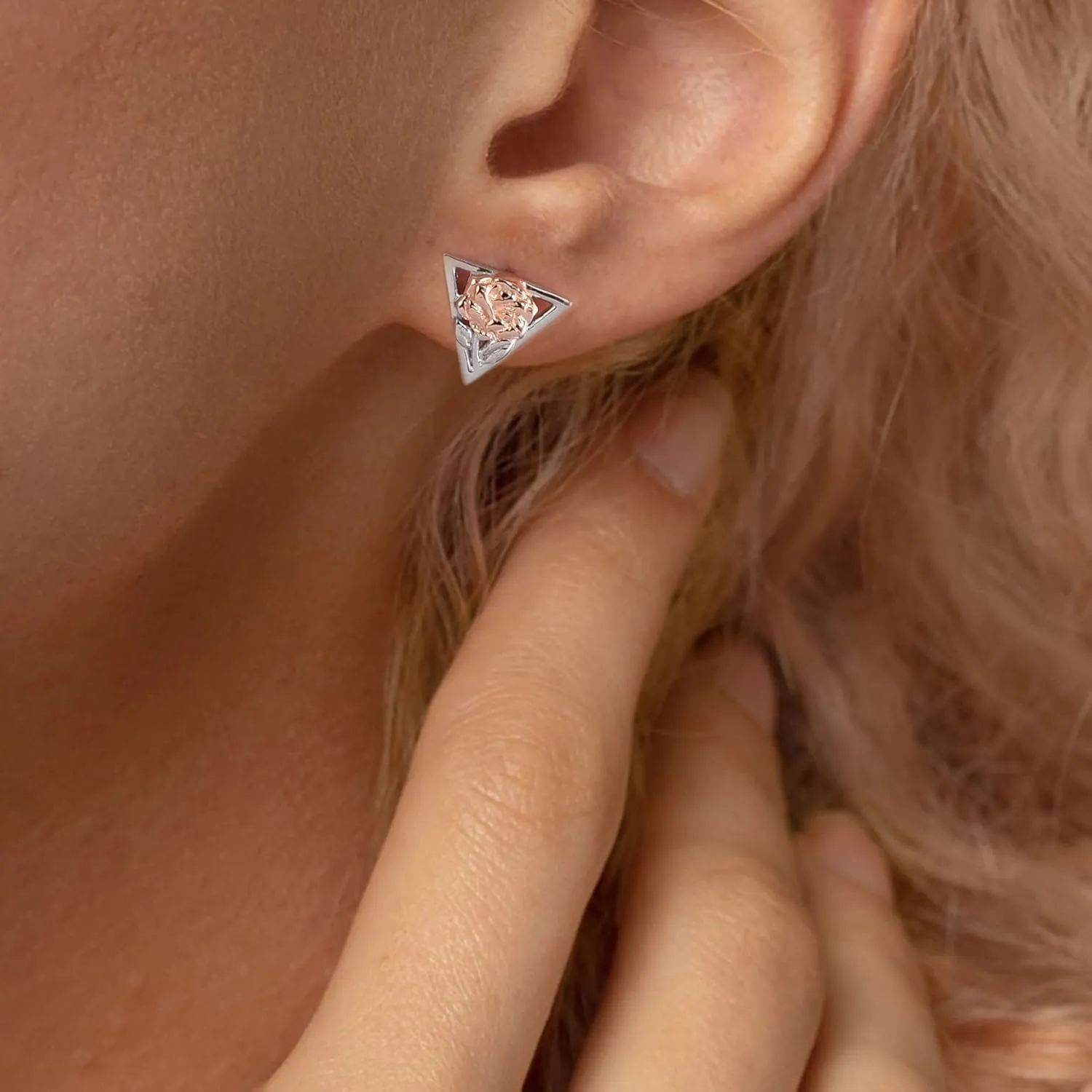 Flower Stud Earrings 925 Sterling Silver Flower Stud Earrings Irish Pink Rose Gold Stud Earrings Mother's Day Jewelry for Women