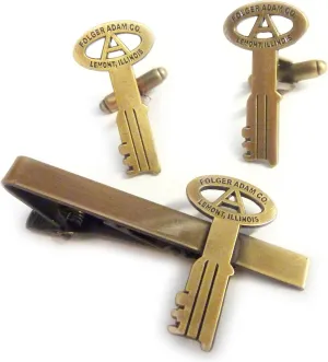 Folger Adam Co Jail Cell Prison Replica Key TIE BAR CLIP CUFFLINKS SET