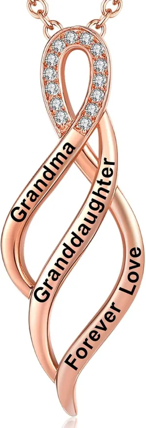 for Nana, Grandma Granddaughter Forever Love Heart Pendant Necklace, Rose Gold Fashion Jewelry for Women Girls, Birthday Anniversary Valentines Day Xmas Present to Grandmother