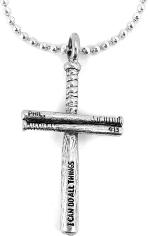 FORGIVEN JEWELRY Baseball Bat Cross Necklace In Pewter
