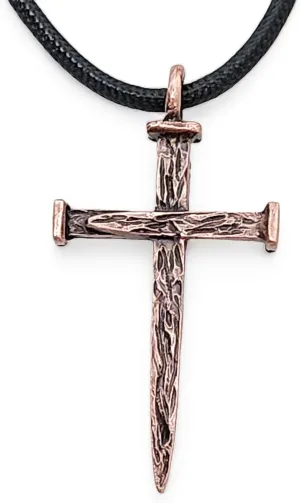FORGIVEN JEWELRY Cross Nail Copper Large Antique Metal Finish Pendant Black Soft Cord Necklace