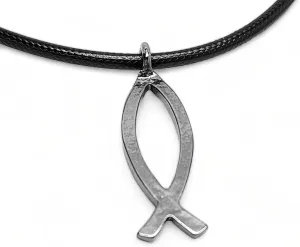 FORGIVEN JEWELRY Jesus Fish Large Ichthus Dark Metal Necklace
