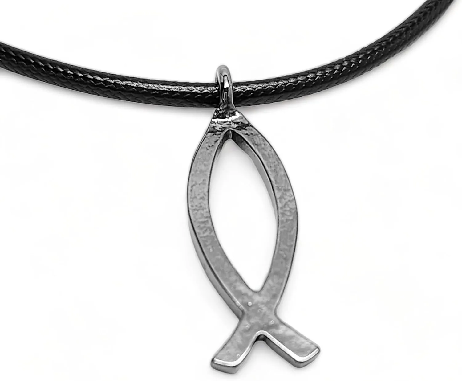 FORGIVEN JEWELRY Jesus Fish Large Ichthus Dark Metal Necklace