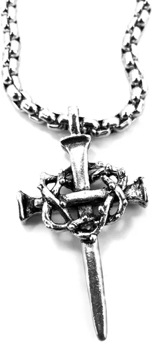 FORGIVEN JEWELRY Nail Cross Crown of Thorns Necklace on Heavy Chain