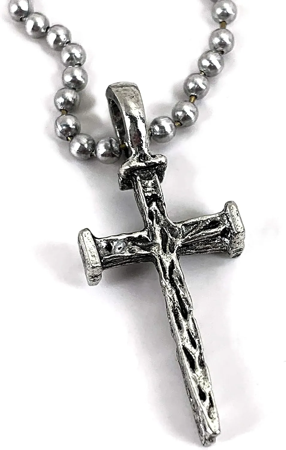 FORGIVEN JEWELRY Nail Cross Necklace Antique Silver Finish on Ball Chain