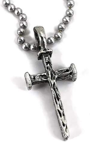 FORGIVEN JEWELRY Nail Cross Necklace Antique Silver Finish on Ball Chain