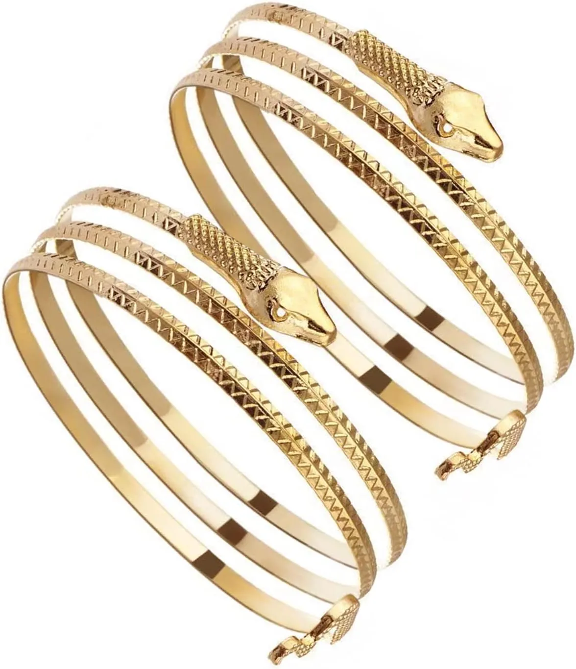 FORUBUS 2 Pack Metal Snake Armlet, Wrap Style Snake Armband, Serpent Spiral Bangle Bracelet for Women Exotic Egyptian Style Body Jewelry