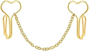FORUBUS Heart Nose Clip with Chain, Non Piercing Fake Nose Ring for Women Men, Stainless Steel Non Pierced Clip on Nose Stud, Labret Earrings Body Jewelry