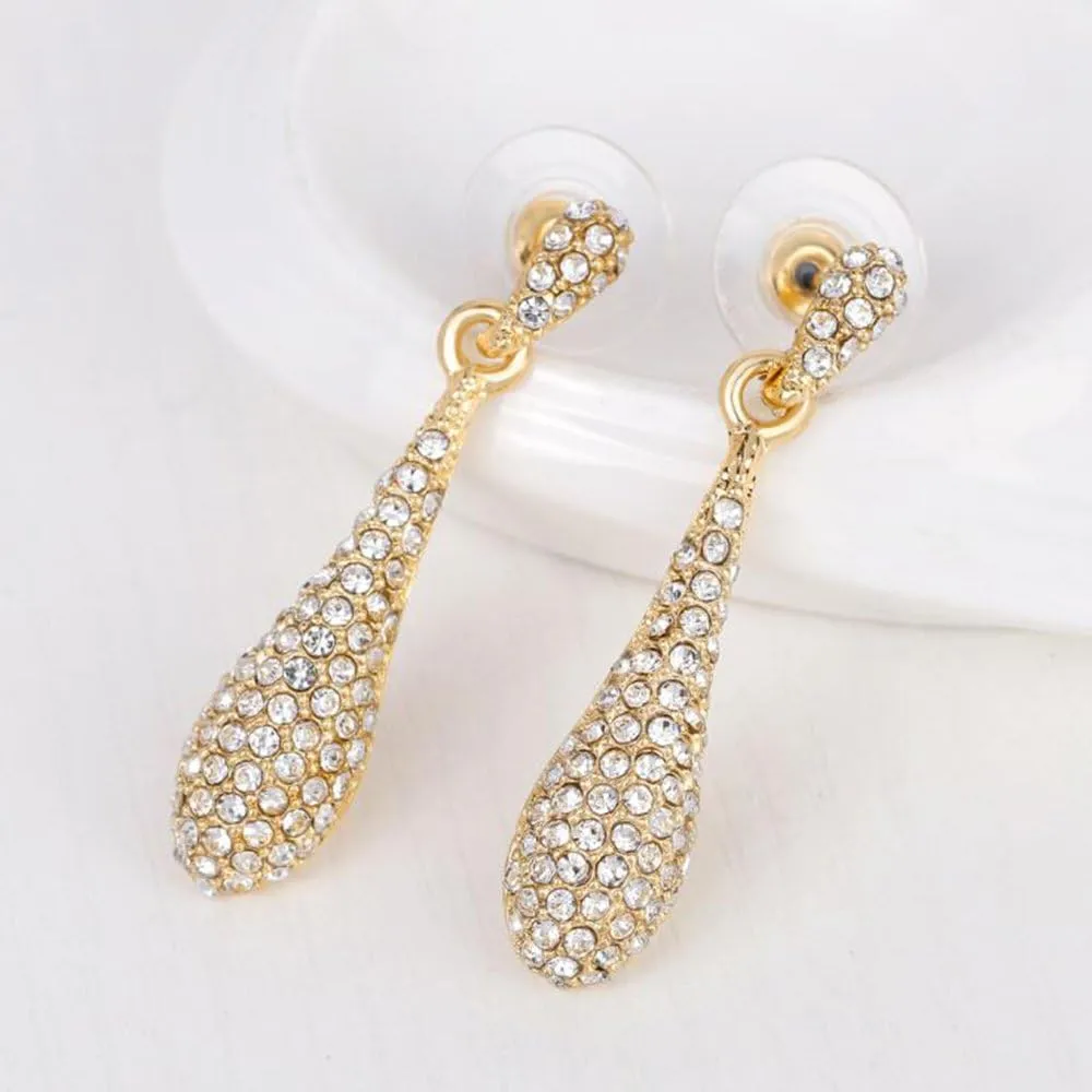 Full Crystal Rhinestone Gem Tear Drop Pendant Necklace Earrings Jewelry Sets
