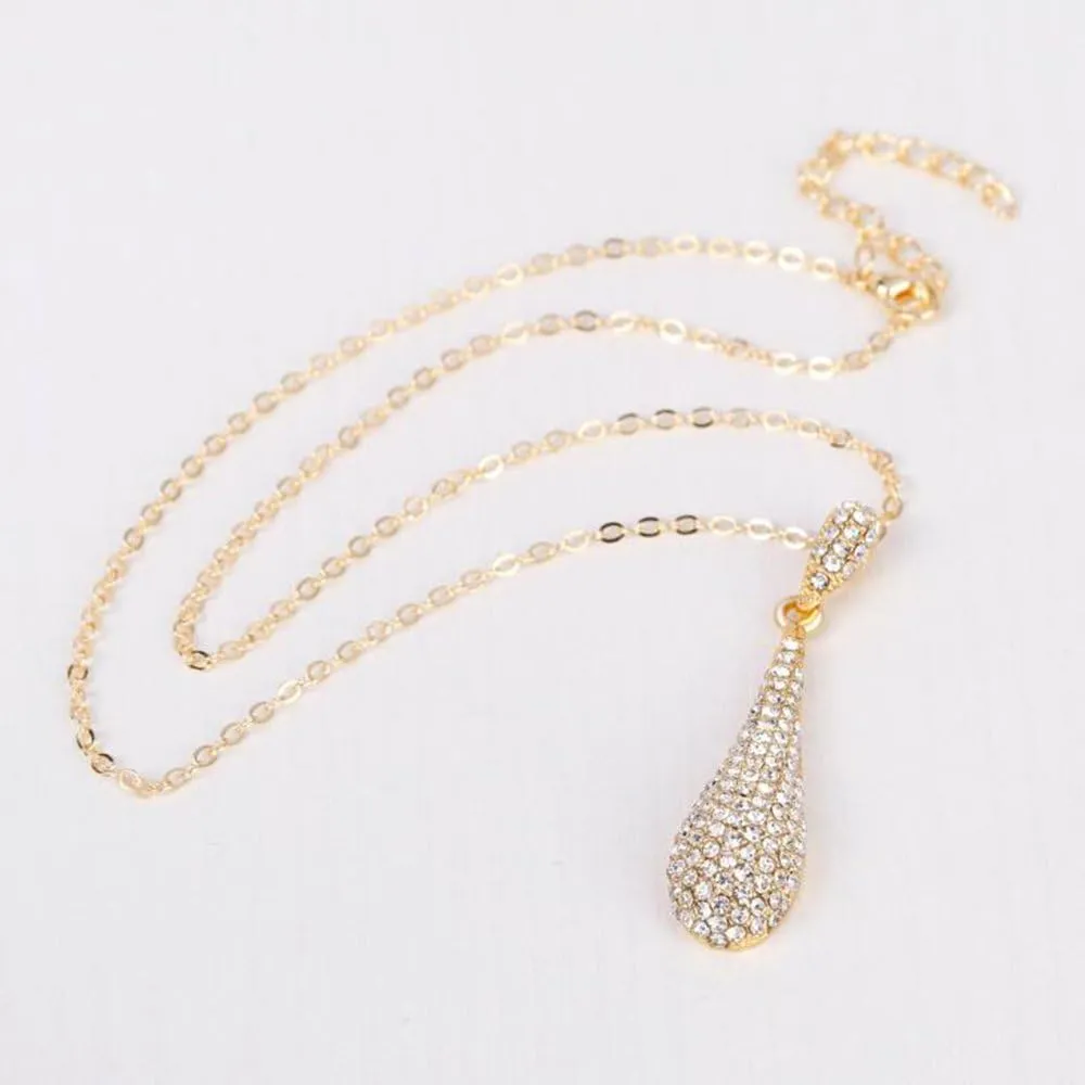 Full Crystal Rhinestone Gem Tear Drop Pendant Necklace Earrings Jewelry Sets
