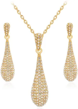 Full Crystal Rhinestone Gem Tear Drop Pendant Necklace Earrings Jewelry Sets
