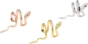 Full Ear Earrings Snake-Shape Ear Cuff Non-piercing Silver, Gold, Rose-gold Earrings Wrap Around Cartilage Earrings for Women Brass Jewery Adjustable