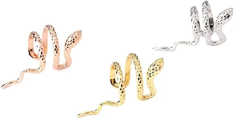 Full Ear Earrings Snake-Shape Ear Cuff Non-piercing Silver, Gold, Rose-gold Earrings Wrap Around Cartilage Earrings for Women Brass Jewery Adjustable