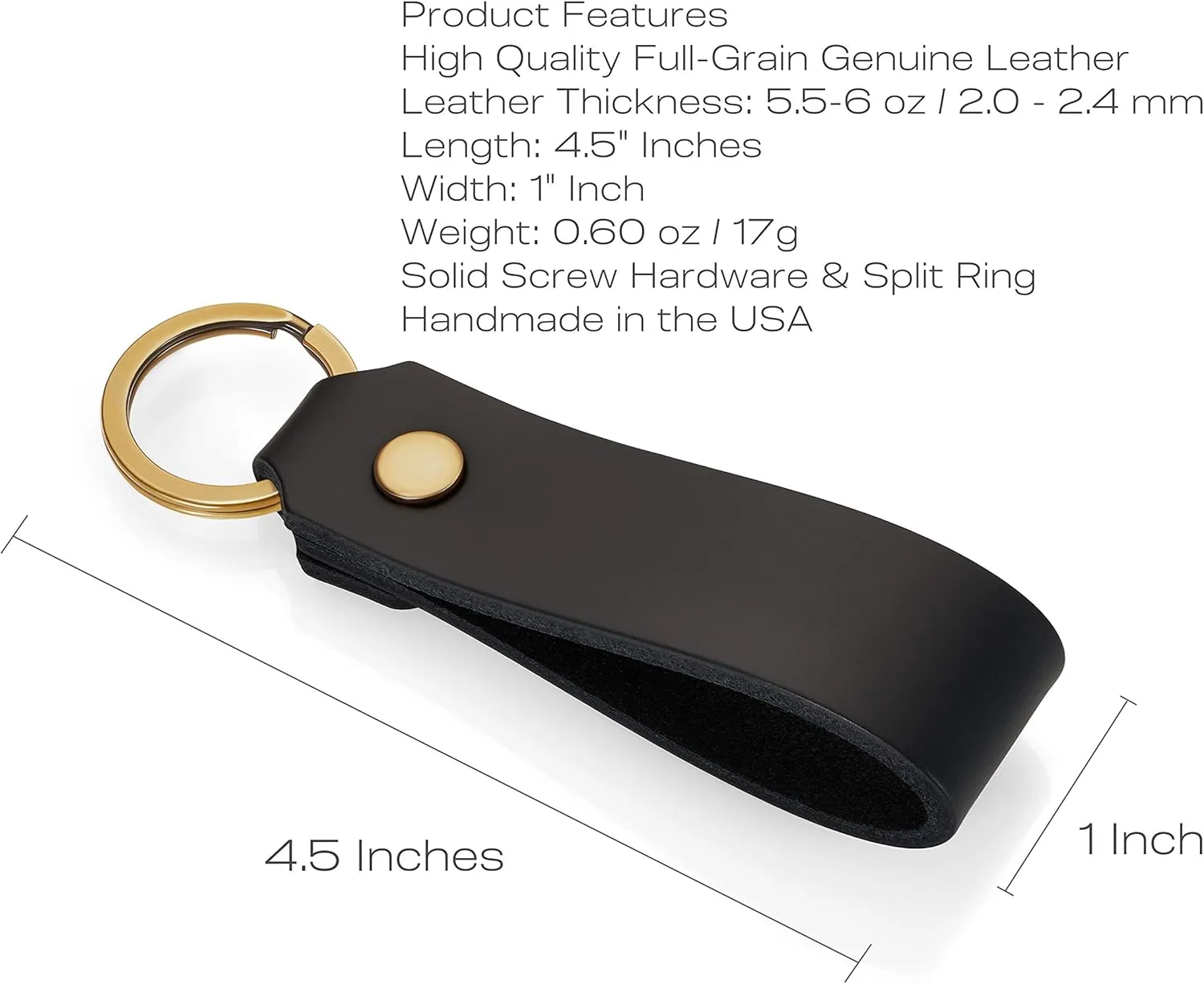 Full Grain Leather Keychain Organizer with Ring Holder & Strap for Men & Women - Handmade In USA