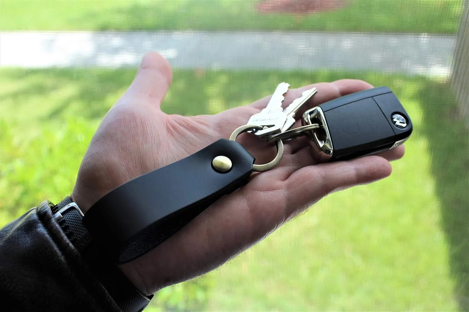 Full Grain Leather Keychain Organizer with Ring Holder & Strap for Men & Women - Handmade In USA