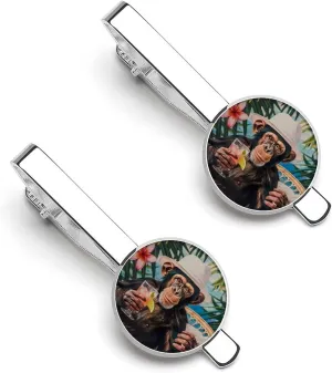 Funky Monkey Cocktail Men's Tie Clip Round Tie Bar Tie Tack Pins Personalized Tie Clasp Jewelry Accessories