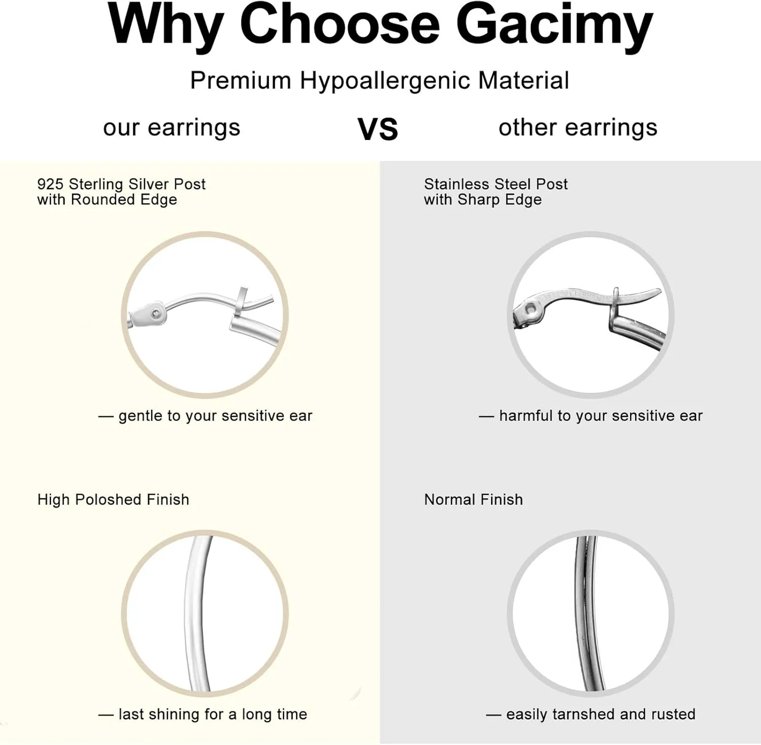 Gacimy Gold Hoop Earrings for Women 14K Real Gold Plated Hoops with 925 Sterling Silver Post