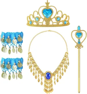 G.C 5pcs Girls Princess Costume Accessories Set Toddler Kids Princess Dress Up Jewelry Toy with Crown Wand Necklace Bracelets Halloween Birthday Party
