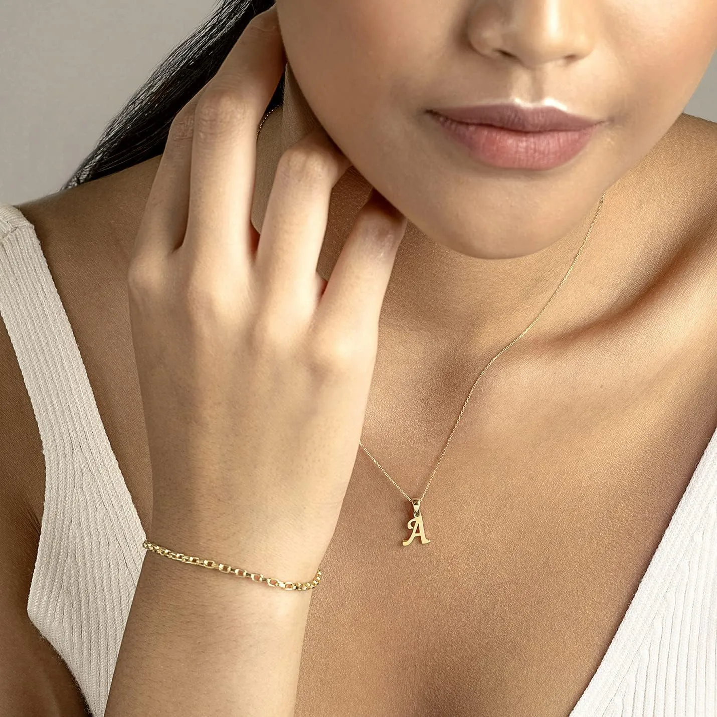 Gelin 14K Solid Gold Custom Script Initial Necklace | 14 Gold Letter Pendant Necklace for Women, A-Z, All Letters, 18"