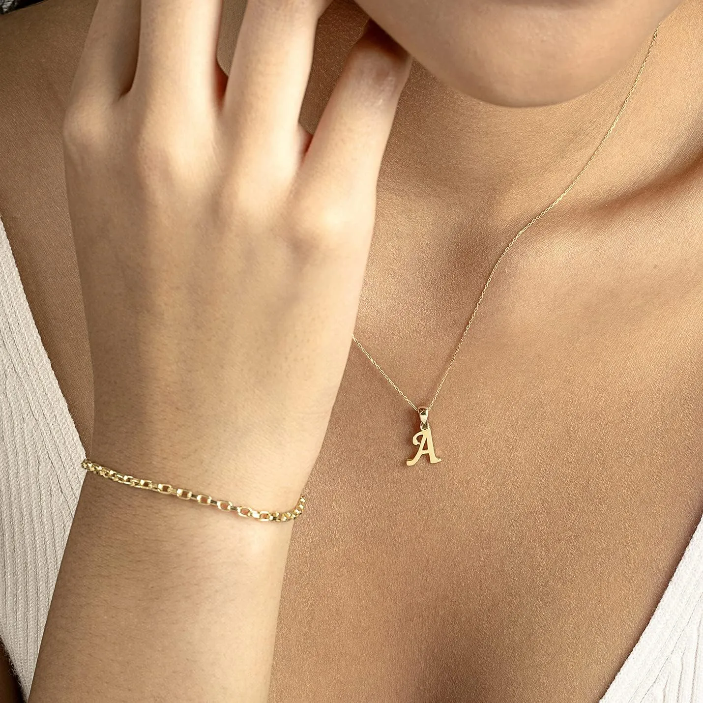 Gelin 14K Solid Gold Custom Script Initial Necklace | 14 Gold Letter Pendant Necklace for Women, A-Z, All Letters, 18"