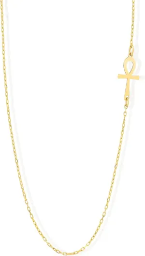 Gelin 14k Solid Gold Sideway Cross Necklace for Women