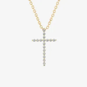 Gelin Pave Thin Cross Necklace in 14K Solid Gold