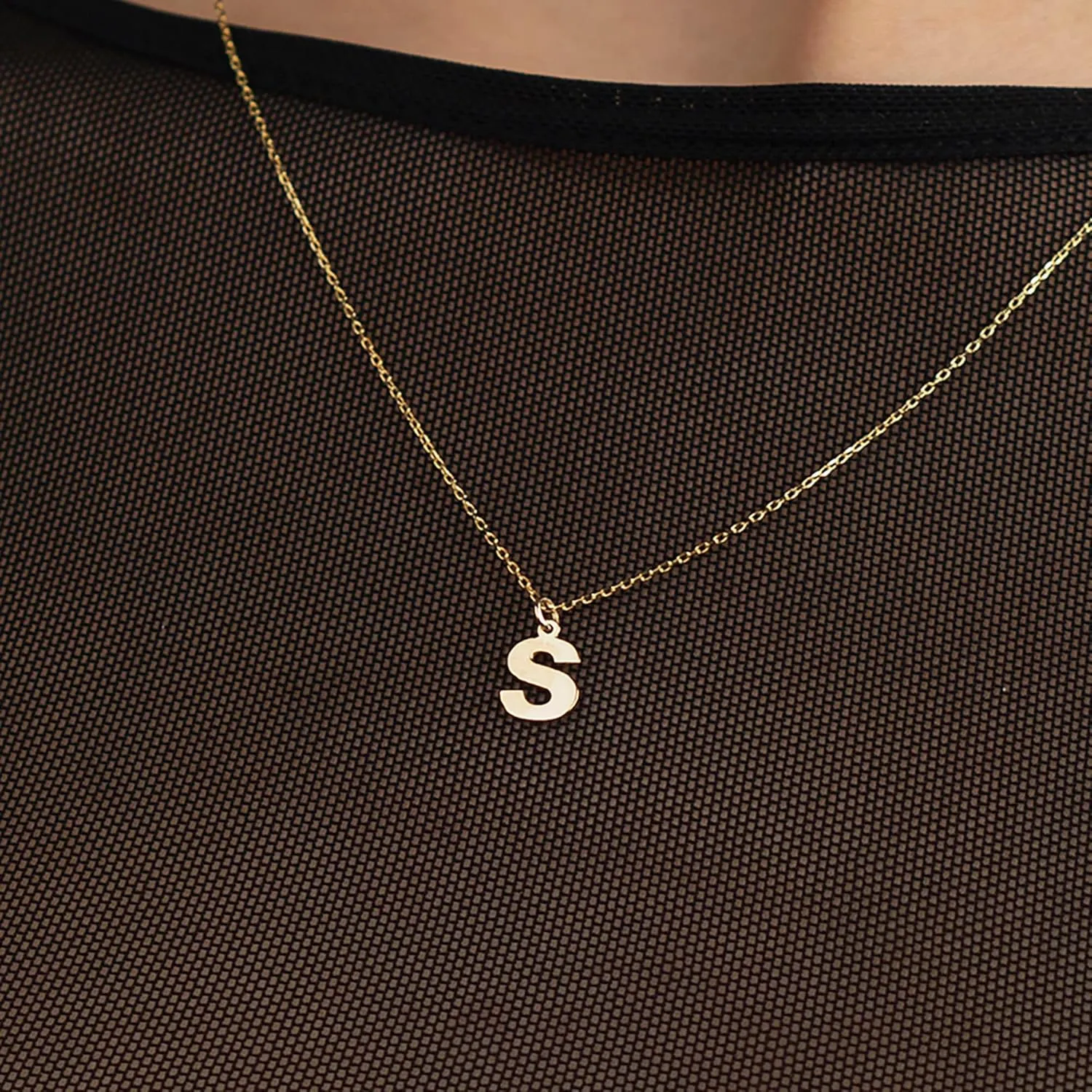 Gelin Script Initial Necklace in 14K Solid Gold | 14k Gold Letter Necklace, A -Z, All Letters, 18"