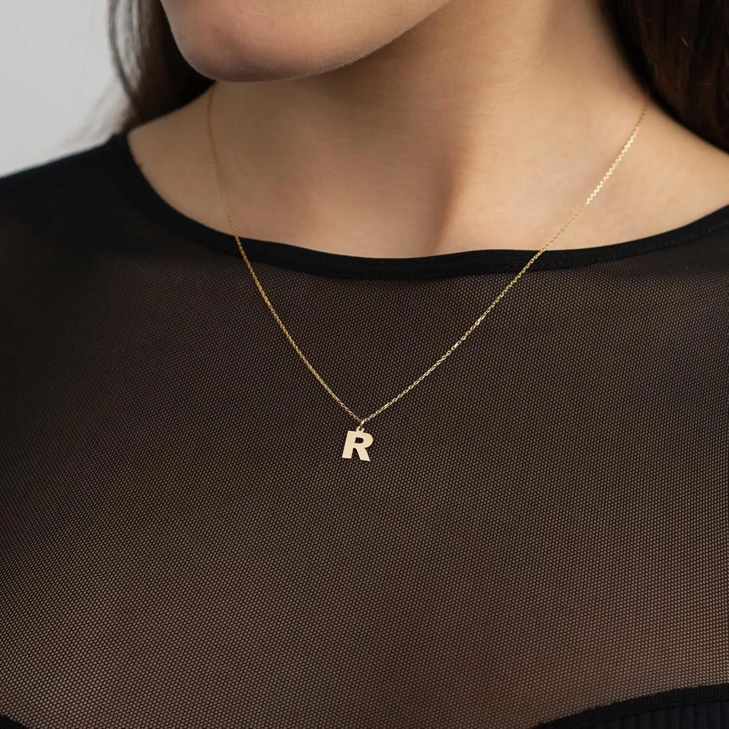 Gelin Script Initial Necklace in 14K Solid Gold | 14k Gold Letter Necklace, A -Z, All Letters, 18"