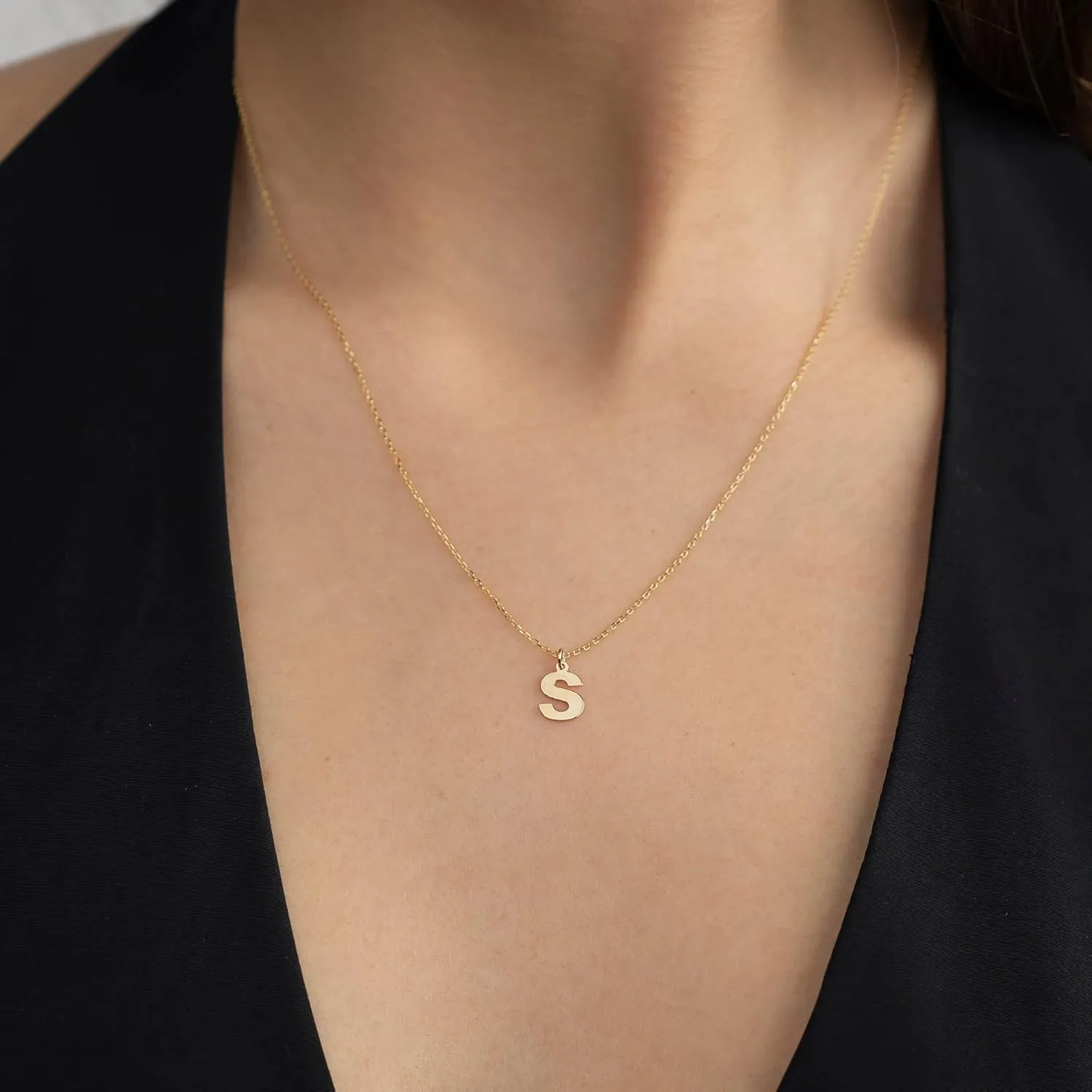 Gelin Script Initial Necklace in 14K Solid Gold | 14k Gold Letter Necklace, A -Z, All Letters, 18"