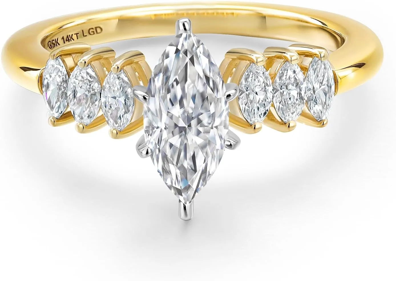 Gem Stone King 1 to 2 Carat 14K Two Tone Gold IGI Certified Marquise Cut White Lab Grown Diamond Engagement Ring For Women | F-G Color | VS1 Clarity | Available in Size 5, 6, 7, 8, 9