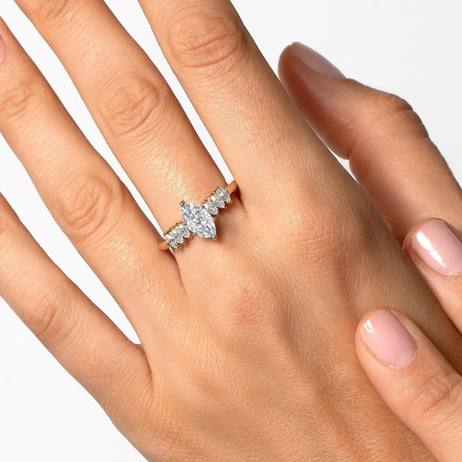 Gem Stone King 1 to 2 Carat 14K Two Tone Gold IGI Certified Marquise Cut White Lab Grown Diamond Engagement Ring For Women | F-G Color | VS1 Clarity | Available in Size 5, 6, 7, 8, 9