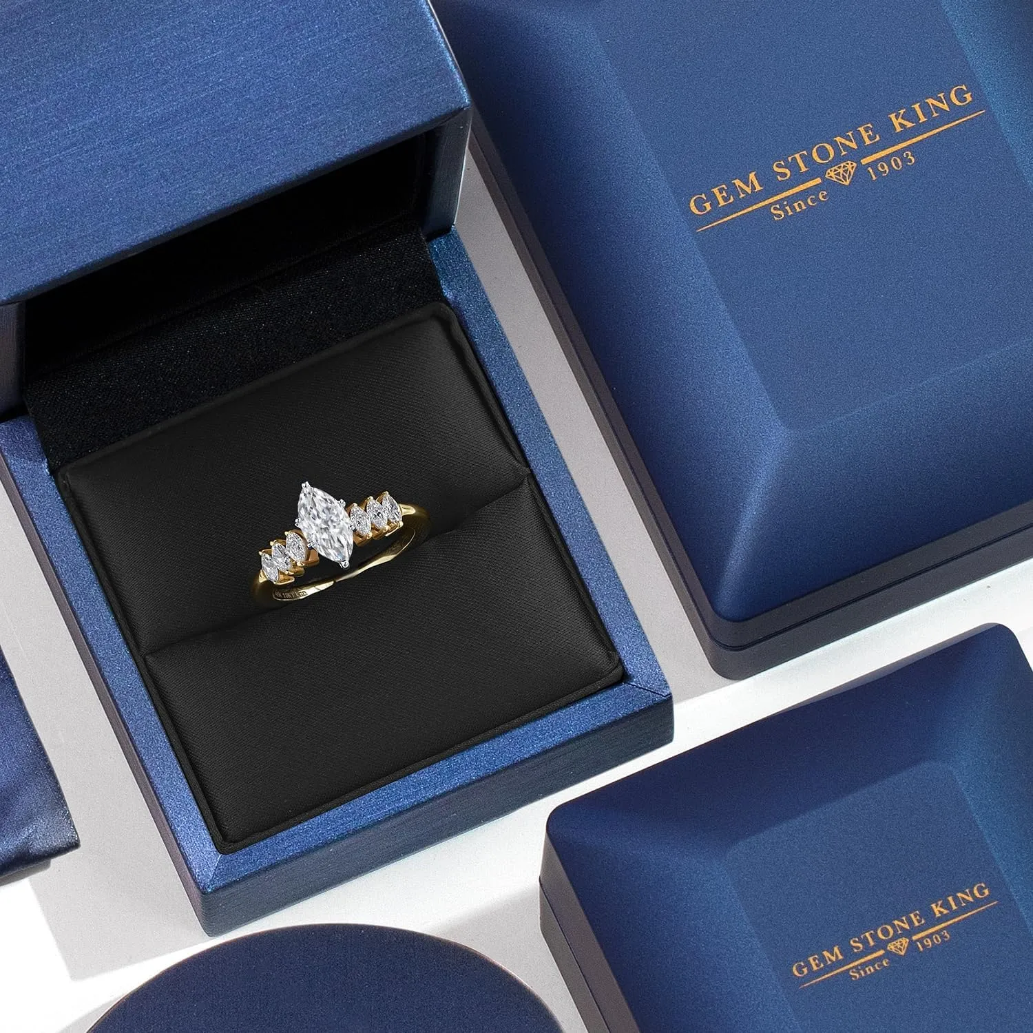 Gem Stone King 1 to 2 Carat 14K Two Tone Gold IGI Certified Marquise Cut White Lab Grown Diamond Engagement Ring For Women | F-G Color | VS1 Clarity | Available in Size 5, 6, 7, 8, 9