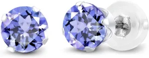 Gem Stone King 1.00 Ct Round Cut Tanzanite Solid 14K White Gold Stud Earrings For Women Men 5mm