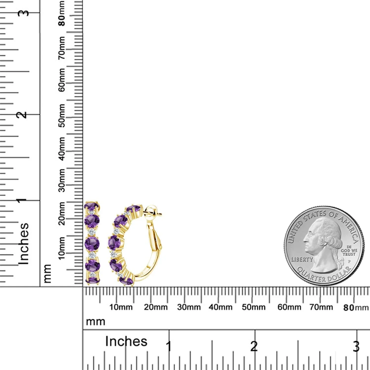 Gem Stone King 18K Yellow Gold Plated Silver Gemstone Birthstone and White Topaz Hoop Earrings for Women | Round Cut 4MM and 1.9MM Stones | 1 Inch Diameter Hoops | Fine Jewelry for Her Mom Wife Women