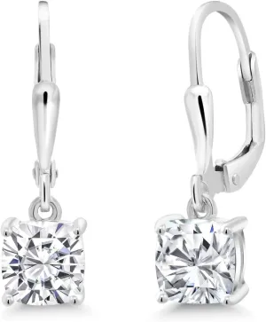 Gem Stone King 925 Sterling Silver 6MM Cushion Gemstone Birthstone Dangle Earrings For Women | Fine Jewelry Gifts for Her Mom Women Wife