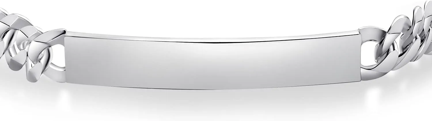 Gem Stone King Men's 925 Sterling Silver Personalized Engravable ID Name Bracelet For Men | Curb Chain 7.5, 8 or 8.5 Inch | 7MM Wide | Lobster Clasp | Made in Italy