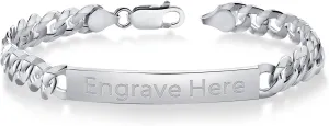 Gem Stone King Men's 925 Sterling Silver Personalized Engravable ID Name Bracelet For Men | Curb Chain 7.5, 8 or 8.5 Inch | 7MM Wide | Lobster Clasp | Made in Italy