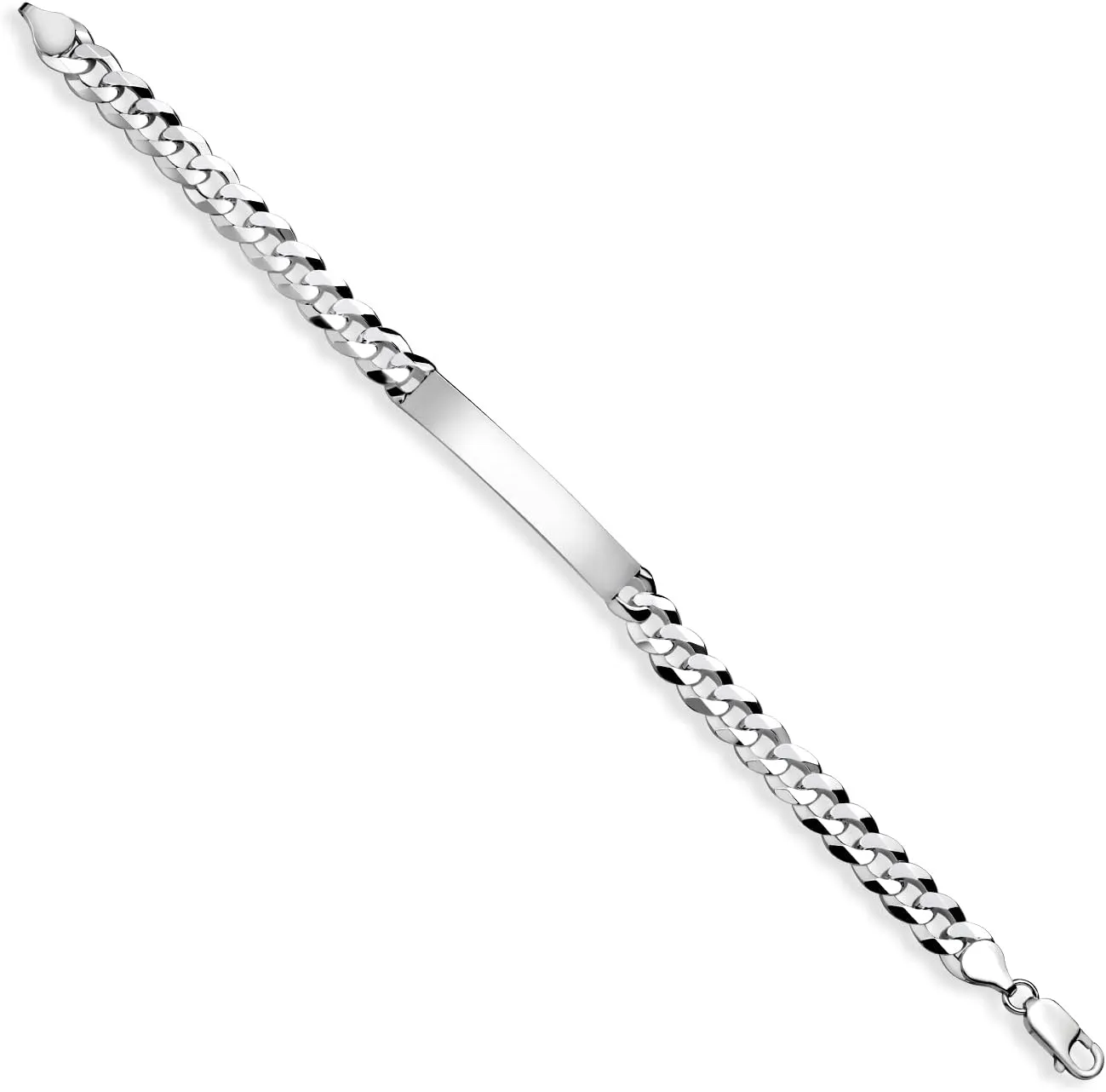 Gem Stone King Men's 925 Sterling Silver Personalized Engravable ID Name Bracelet For Men | Curb Chain 7.5, 8 or 8.5 Inch | 7MM Wide | Lobster Clasp | Made in Italy