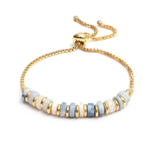 Gempires Blue Opal Beaded Bracelet October Birthstone Crystal Jewelry Hypoallergenic 6-8 Inch Gold Plated Lightweight Slider Bracelets For Women