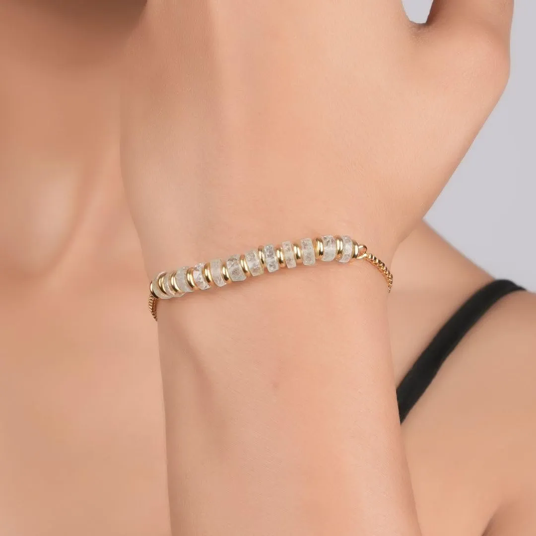 Gempires Blue Opal Beaded Bracelet October Birthstone Crystal Jewelry Hypoallergenic 6-8 Inch Gold Plated Lightweight Slider Bracelets For Women