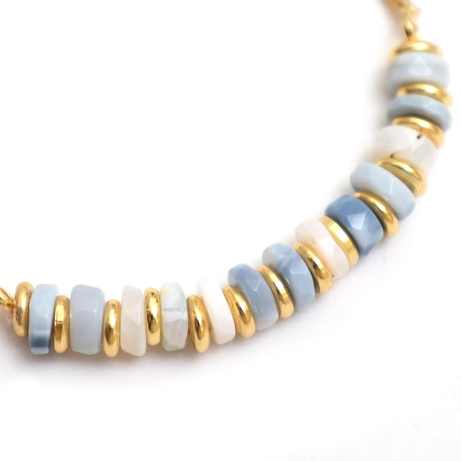 Gempires Blue Opal Beaded Bracelet October Birthstone Crystal Jewelry Hypoallergenic 6-8 Inch Gold Plated Lightweight Slider Bracelets For Women