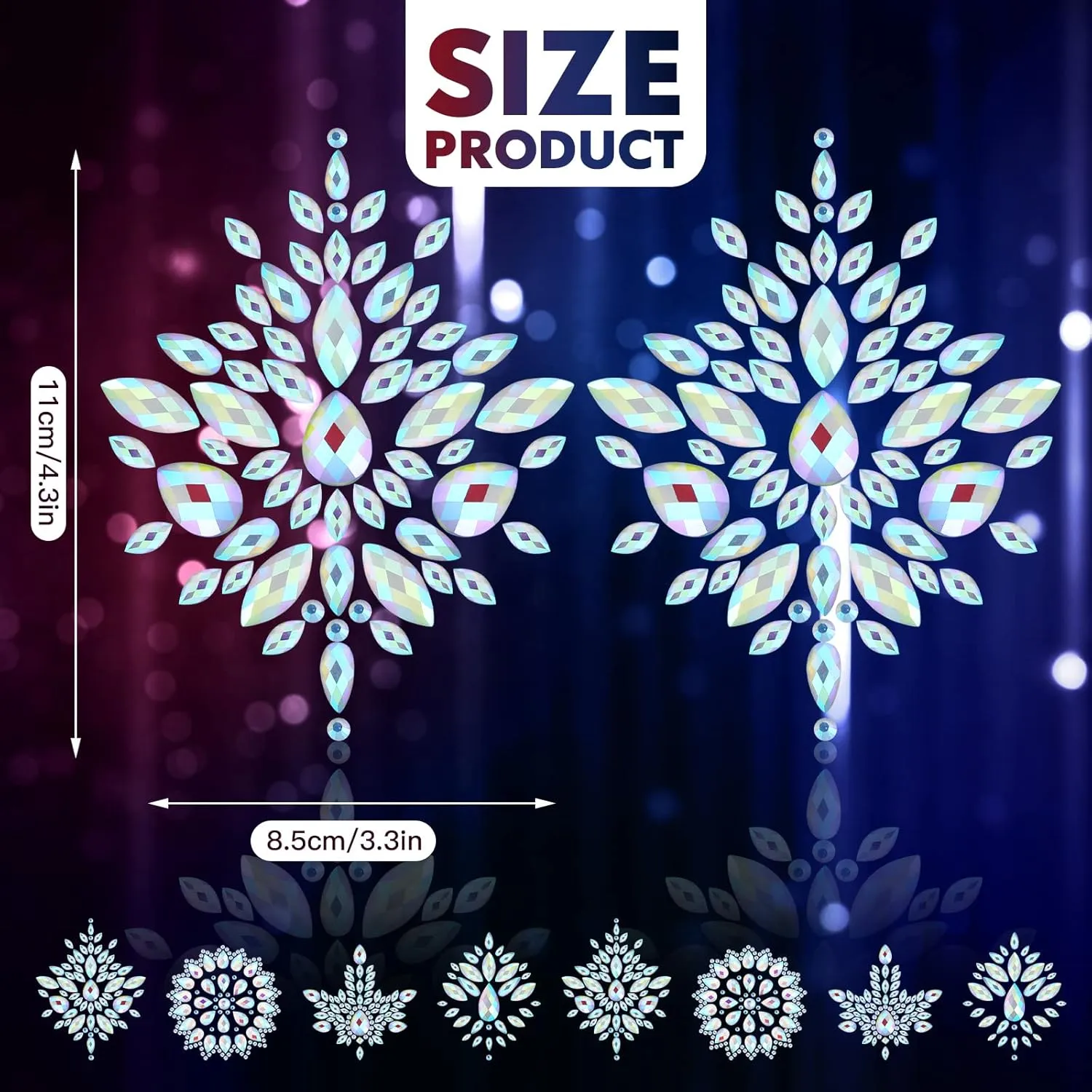 Geyoga 4 Pcs Rhinestone Pasties Crystal Breast Covers Body Jewelry Stick Breast Pasties Chest Stickers for Body
