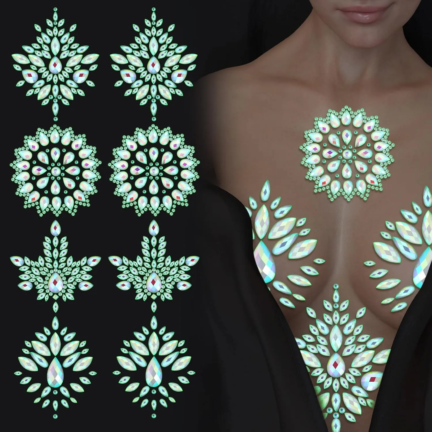 Geyoga 4 Pcs Rhinestone Pasties Crystal Breast Covers Body Jewelry Stick Breast Pasties Chest Stickers for Body