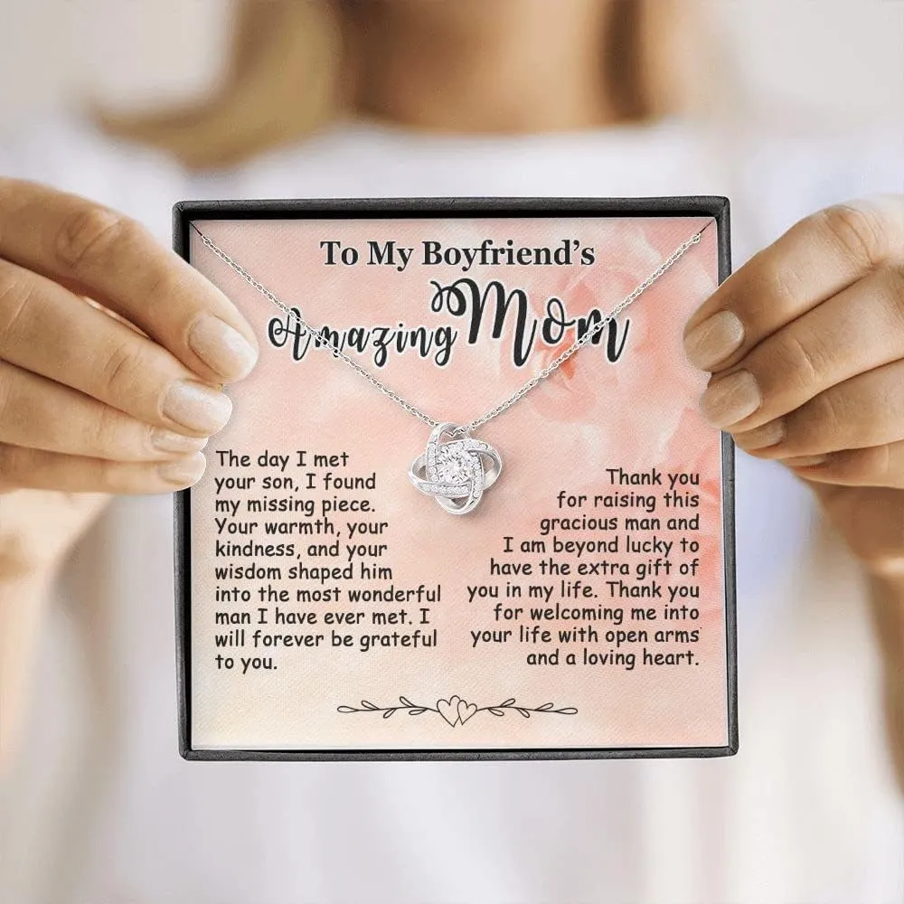 Gift for Boyfriend's Mom - To My Boyfriends Mom Necklace Personalized, Mother's Day Birthday Ideas, Message Card Pendant Jewelry Present For BFs Mother