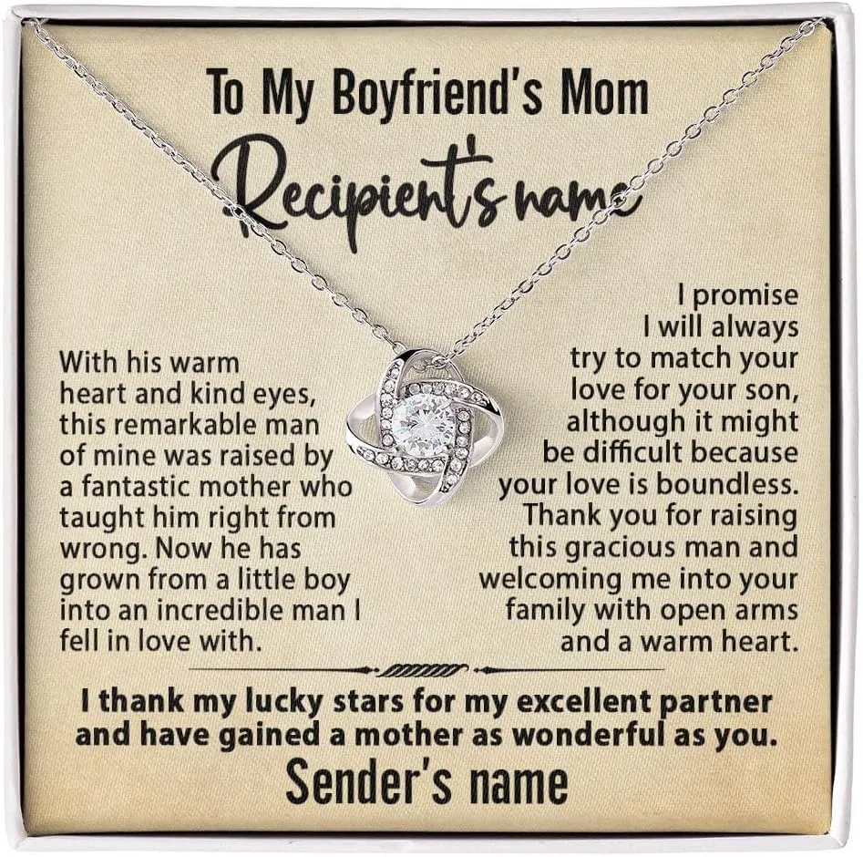 Gift for Boyfriend's Mom - To My Boyfriends Mom Necklace Personalized, Mother's Day Birthday Ideas, Message Card Pendant Jewelry Present For BFs Mother