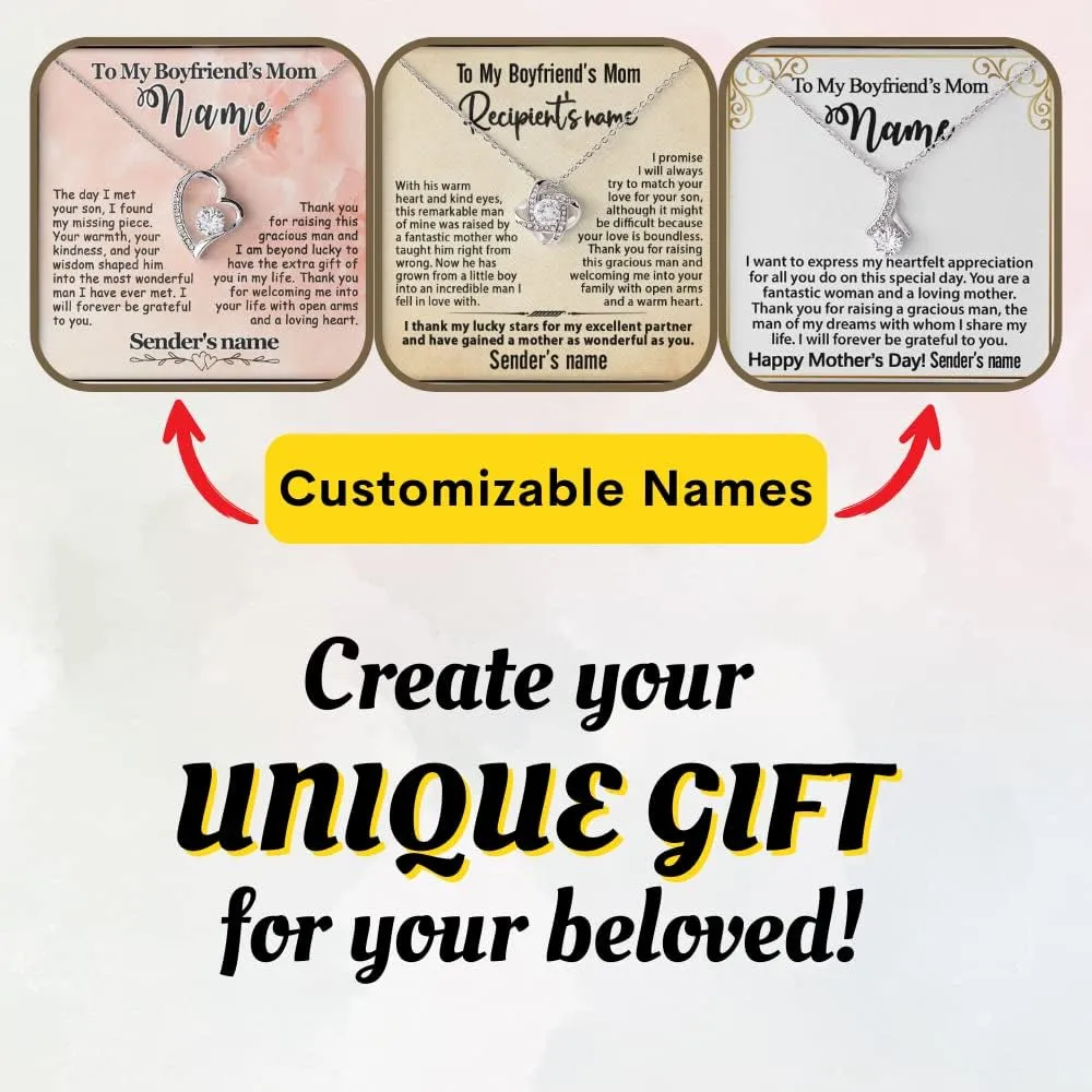 Gift for Boyfriend's Mom - To My Boyfriends Mom Necklace Personalized, Mother's Day Birthday Ideas, Message Card Pendant Jewelry Present For BFs Mother