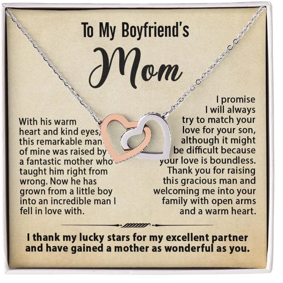 Gift for Boyfriend's Mom - To My Boyfriends Mom Necklace Personalized, Mother's Day Birthday Ideas, Message Card Pendant Jewelry Present For BFs Mother